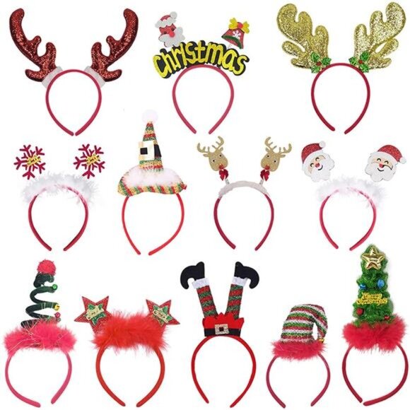 12 Pcs Christmas Headbands Xmas Party Hat for Kids Adults - Picture 8 of 10